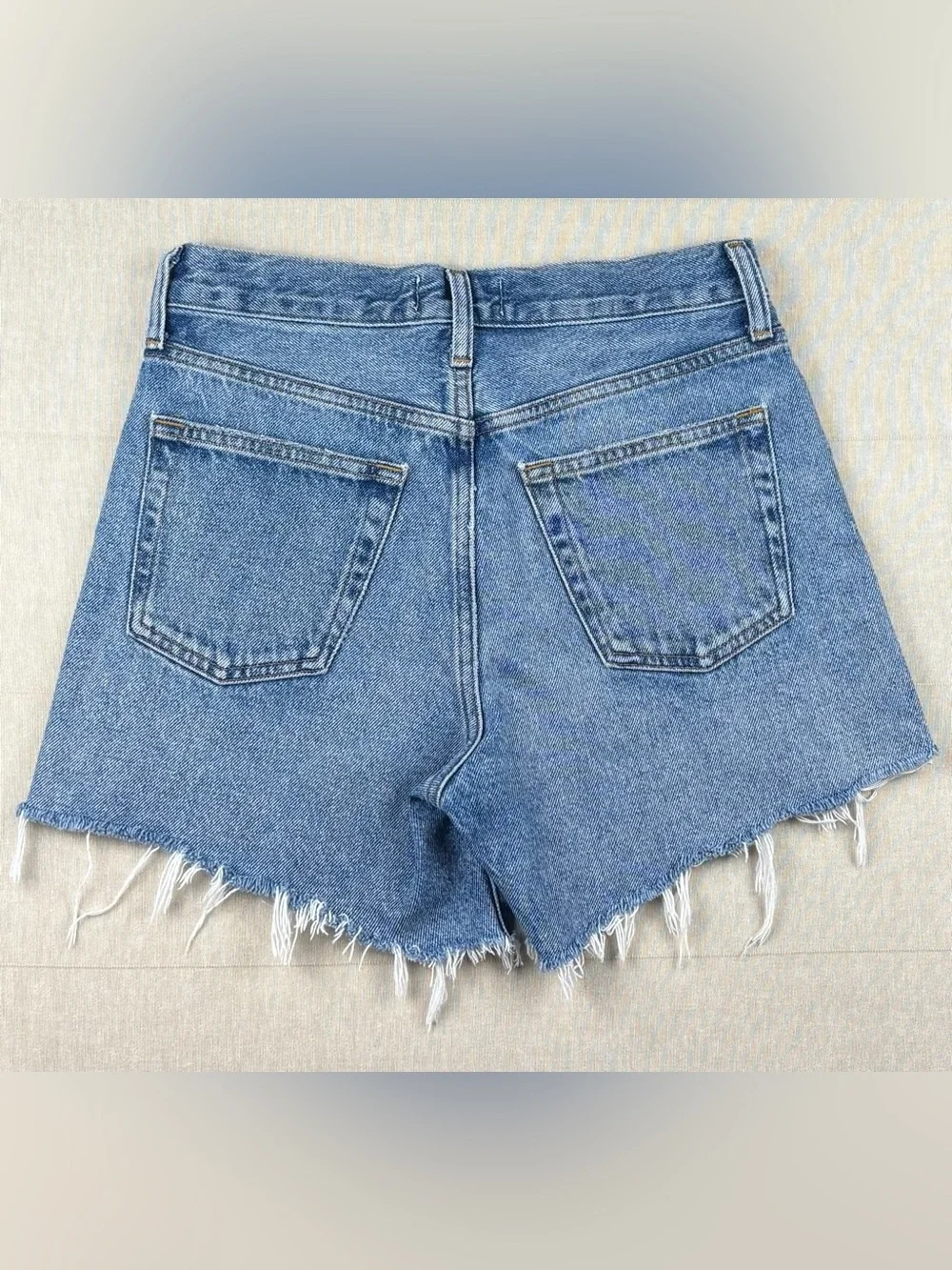 AGOLDE Parker Long Distressed Denim Shorts 24 High Rise 100% Cotton